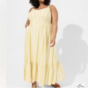Torrid Dresses Torrid Maxi Seersucker Tiered Dress yellow and white  Size3